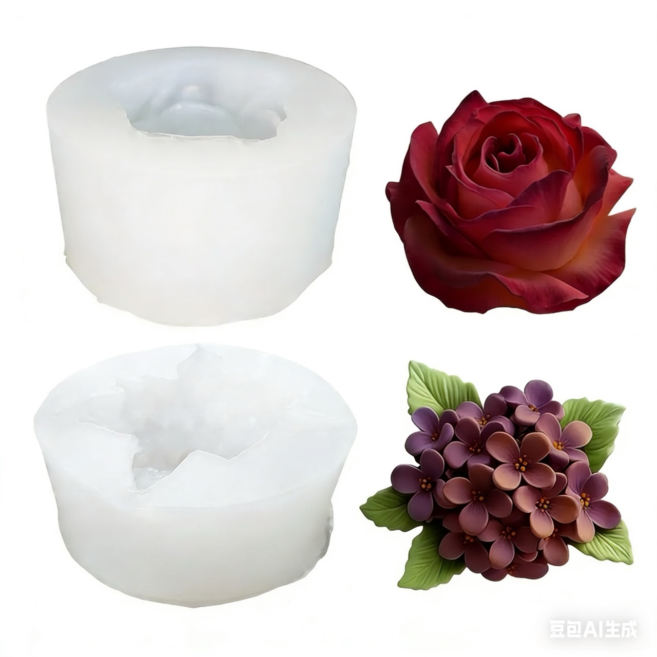 Soap Making Art - แม่พิมพ์ซิลิโคนรูปดอกไม้ 3 มิติ 2 ชิ้น สีม่วงไลแลค