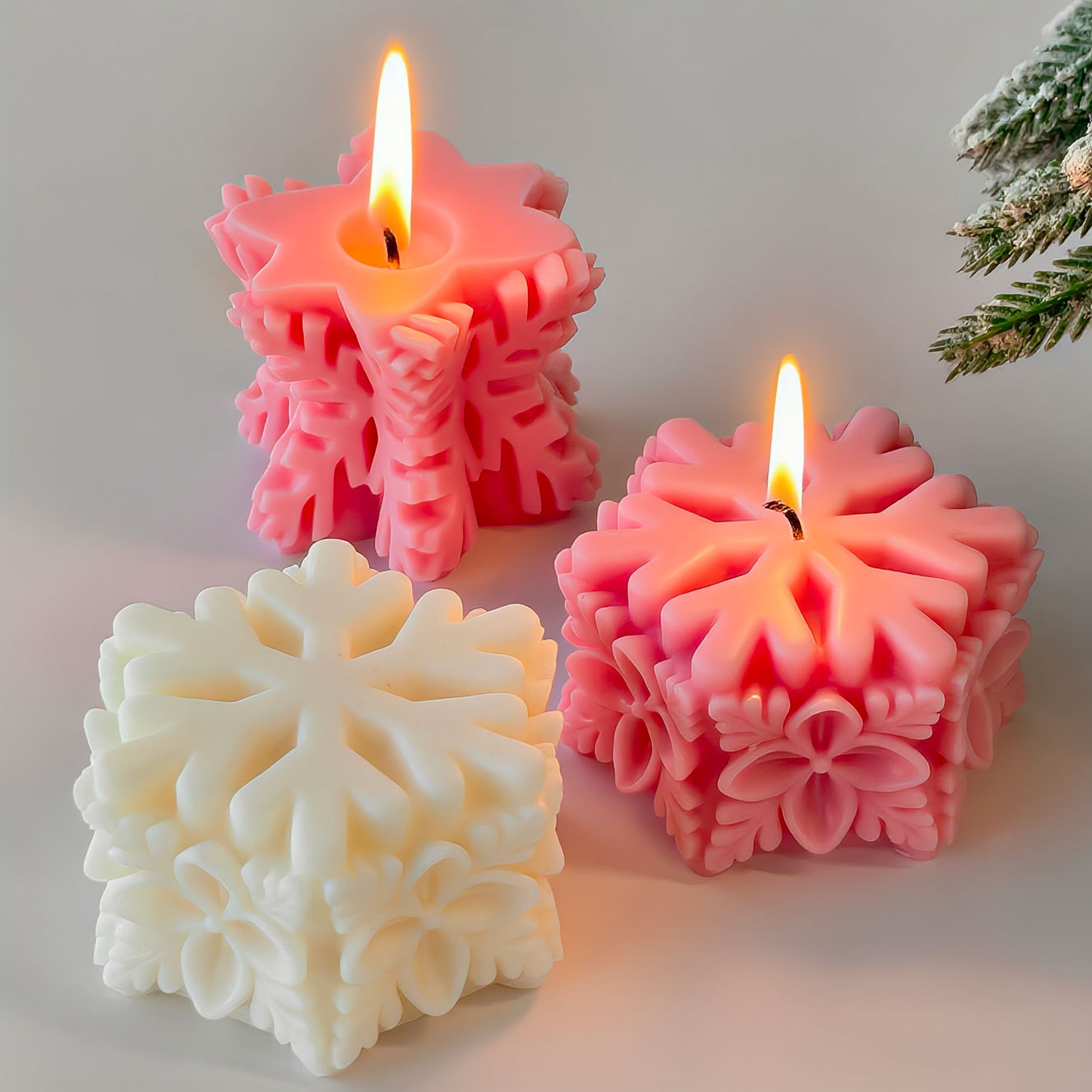 Soap Making Name - คริสต์มาสเกล็ดหิมะเสาเทียนแม่พิมพ์ DIY เทียนสบู่ซิลิโคนแม่พิมพ์คริสต์มาสช็อกโกแลตขนมเบเกอรี่แม่พิมพ์