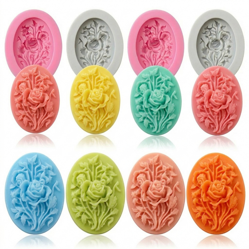 Soap Making Name - แม่พิมพ์ซิลิโคน 4 ชิ้นรูปทรงดอกไม้，แม่พิมพ์ซิลิโคนที่ถอดออกง่ายและนำกลับมาใช้ใหม่ได้，เหมาะสำหรับการทำสบู่แฮนด์เมดในฤดูร้อน，ยังเหมาะสำหรับการใช้งานอื่นๆ